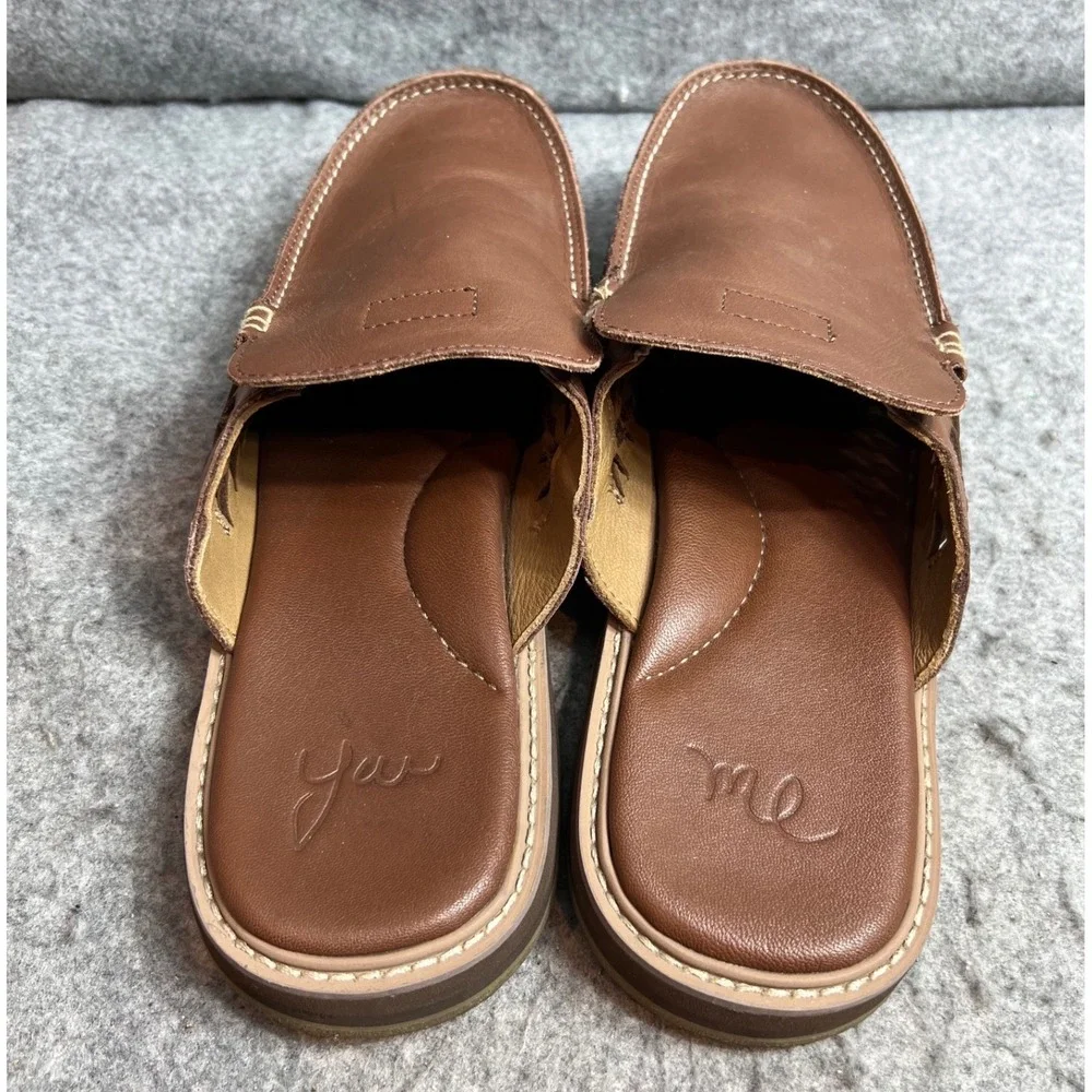 Sanuk You Me Mens Brown Leather Woven Huarache Mules Slip On Shoes Size 13